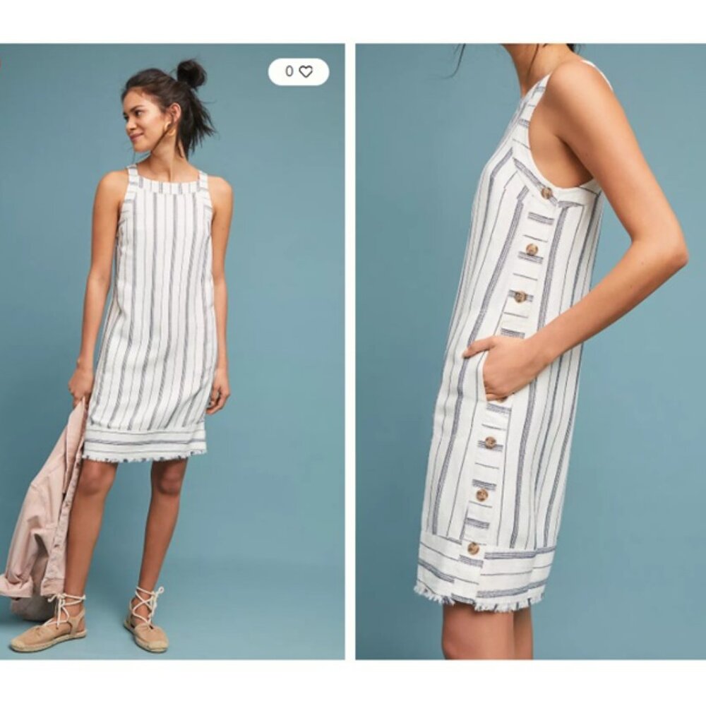 Anthropologie Akemi + Kin Claudia Striped Linen Blend Shift Dress Size 2